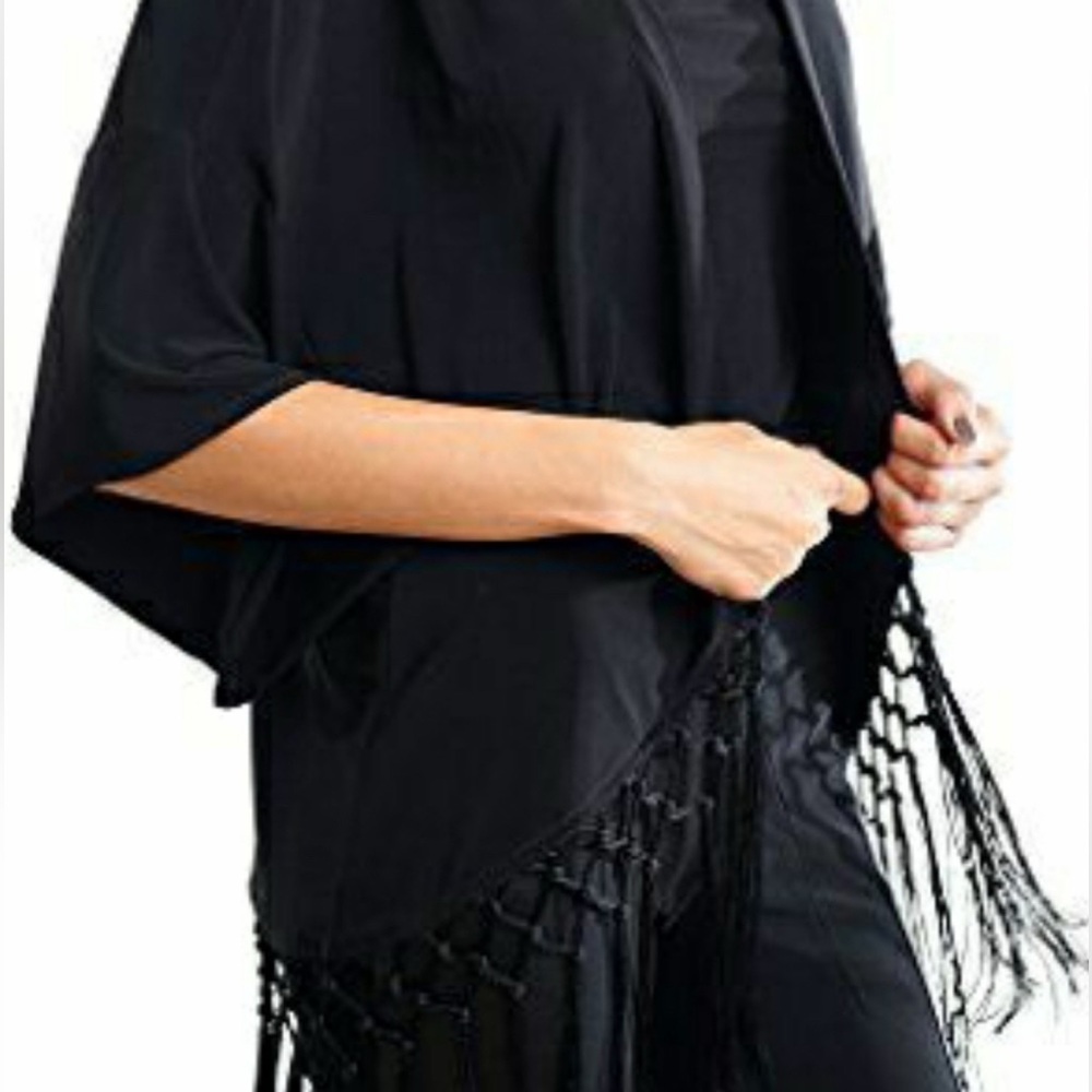 Joseph Ribkoff Black Fringe Kimono/Cover-Up - Picture 2 of 11
